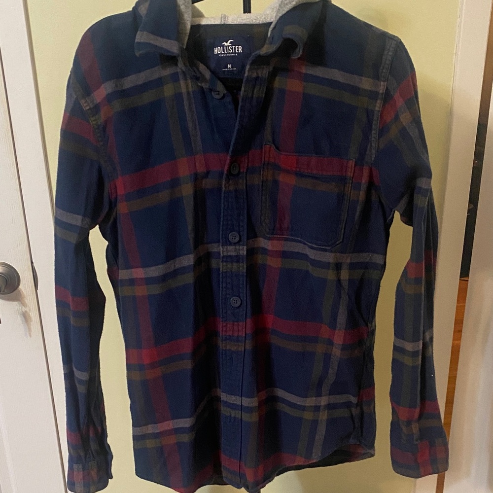 Hollister Kids Navy and Red Plaid Button Down Shirt